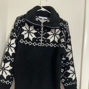 Marled Black and White Snowflake Turtleneck Sweater